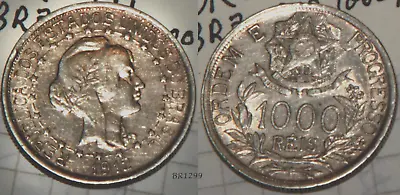 1912 Brazil Brasil 1000 Reis Silver Crown AU UnCirculated Coin • $36.11