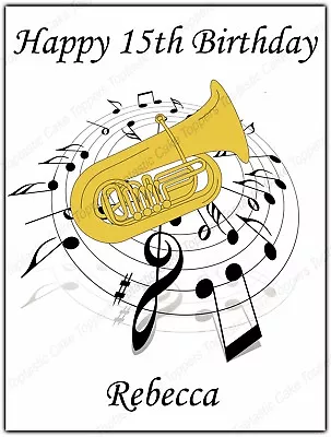 Personalised Tuba Brass Band Music Notes Edible Icing Birthday Party Cake Topper • £4.65