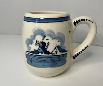 Delft Blue Hand Painted Holland Windmill House Flowers Mug Coffee Cup  • $8.49