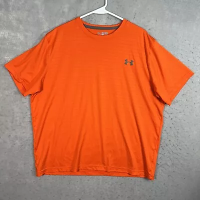 Under Armour Heat Gear Striped Athletic T Shirt Adult 2XL XXL Orange Loose Fit • $11.99