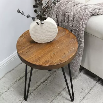 GREENAGE Rustic Old Pine Wood Round End Table Nightstand Sofa Side Table 20.5  H • $58.64