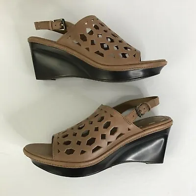 B Makowsky Womens Size 8.5 M   Solly Brown  Leather Cutout Wedge Sandals  • $19.99