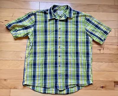 Mens Cabelas Short Sleeve Button Up Shirt XLT Yellow Gray Plaid Workwear Outdoor • $18.99