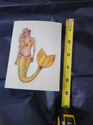 Mermaid Vinyl Sticker Yellow Sunny Mermaid Cute Fantasy Renee Lavoie • $8