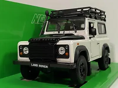 Land Rover Defender White Black With Roof Rack 1:24 Welly 22498SP • £26.99