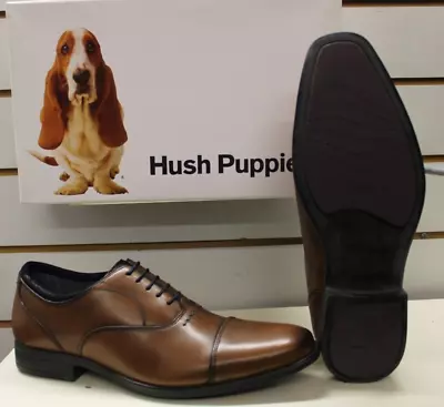 Hush Puppies Evan Maddow Tan Brown Leather Laced Oxford Shoes UK 8 EU 42 • £29.99