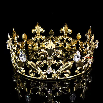 Men's Imperial Medieval Fleur De Lis Gold King Metal Crown 7cm Tall 57cm Circ • $16.52