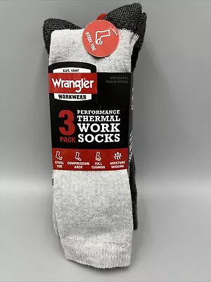 3 Pack Wrangler Steel Toe Performance Thermal Work Socks. Grey/Black • $14.20