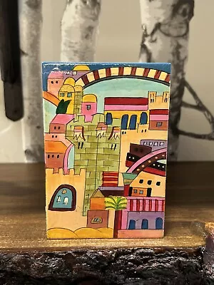 Judaism Artist Yair Emanuel  Wooden Bank Box W Drawer Jerusalem Israel 5.5” • $35