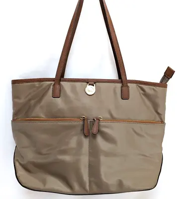 MICHAEL KORS Womens Kempton Tan Logo Print Nylon Large Pocket Tote Shoulder Bag • $49.99