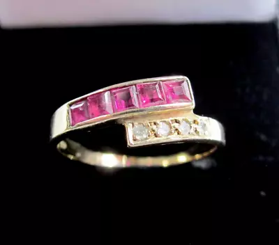 SOLID 9ct. GOLD RUBY & DIAMOND RING * SIZE M 1/2 * • £74.95