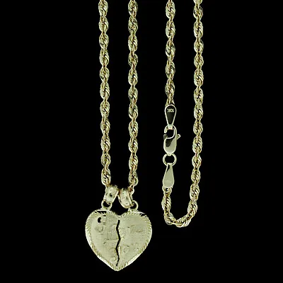 Real 10K Yellow Gold Diamond Cut I Love You Heart Pendant & 2.5mm Rope Chain • $259.99