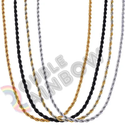 Men Stainless Steel Gold/Silver/Black Plated 2mm/3mm/4mm/5mm Rope Necklace Chain • $8.23