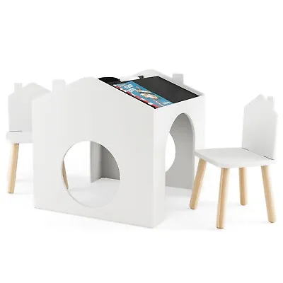 Kids Table And Chair Set Children Wooden Children Activity Desk W/ Chalkboards • £57.95