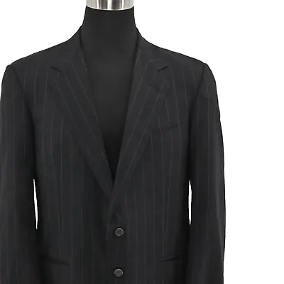 VTG 90s ERMENEGILDO ZEGNA Mens Size 46 Blazer Black Pinstripe Fine Worsted Wool • $76.48
