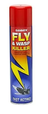 Sanmex Fly & Wasp Killer Spray 300ml Household Insectide Power Pest Control • £5.28