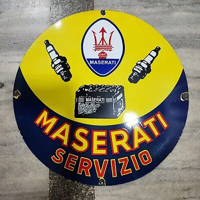 Maserati Servizio Porcelain Enamel Sign 30 Inches Round • $100