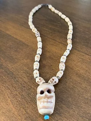 Vintage Tibetan Skull Necklace White Ivory Metal Beads Tibet Skulls Bones Gothic • $129