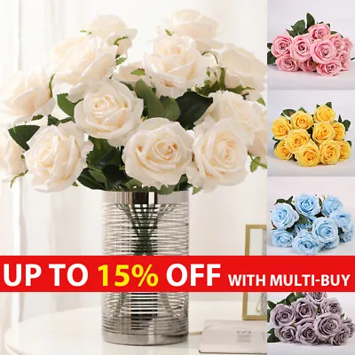 10 Heads Silk Rose Artificial Flowers Fake Bouquet Wedding Home Party Decor UK • £7.26