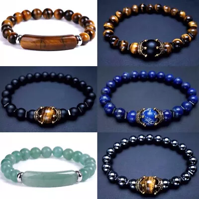$2.81 • Buy 2023 Tiger Eye Natural Stone Beaded Bracelet Elasticity Bangle Women Men Jewelry