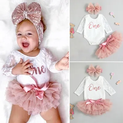 Newborn Infant Baby Girls 1st Birthday Outfit Romper Cake Smash Tutu Skirts • £12.79