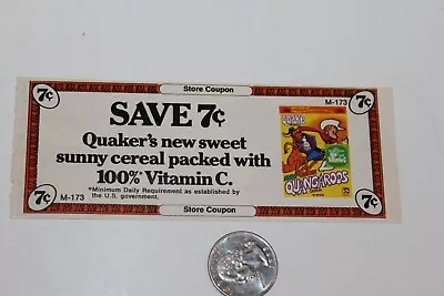 1960s-1970s Quaker Quake Quangaroos 7 Cent Cereal Original Coupon HTF RARE NICE • $29.99