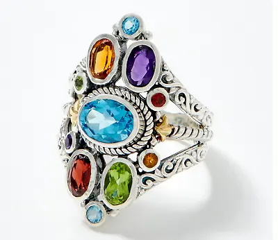 Artisan Crafted QVC Sterling Multi Gemstone Ring With 18K G Accents Size 6 • £139.31