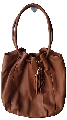 MICHAEL KORS Tan Shoulder Bag Ring Handle Purse Soft Leather Tassel Charm • $35.88