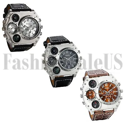 Hot Men's Luxury Quartz Sport Military Leather Band Stainless Steel Wrist Watch • $17.09