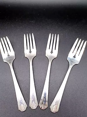 4 Antique Vernon Silver Plate CASINO Art Deco Salad Seafood Olive Forks C1920 • $19.99