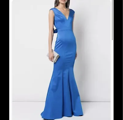 ZAC Zac Posen Santia Blue Low Back Evening Gown SZ 8 NWOT • $350