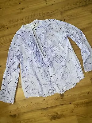 Made In Italy Lilac Frill Long Sleeve Cotton Blouse -Made In Italy Size 12 • £2.50