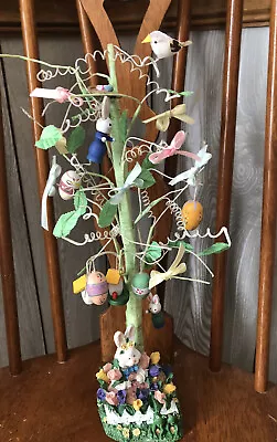 Vintage Easter 15” Glass/Resin Base EASTER TREE With Ornaments Wooden Ornaments. • $15.58