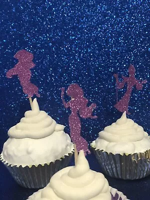 24 Pcs Cupcake Topper Party Decor Aladdin  Jasmine Genie Jafar Birthday Glitzy • $14.99