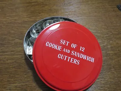 Vintage 11  Mini Cookie & Sandwich Cutters Red Round Tin Taiwan Nice Condition • $12.99