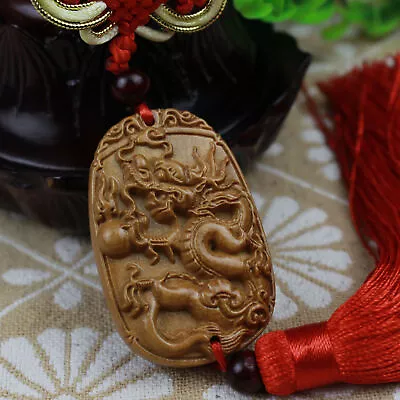 4Cm*6Cm*1Cm Chinese Wood Carving Auspicious Dragon Sculpture Amulet Car Hanger • $5.27