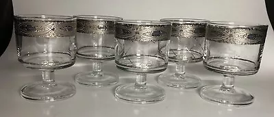 Culver Sorrento 3.5” Stemmed Silver Blue MCM Whiskey/Lowball/Brandy Glasses RARE • $53.95