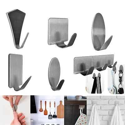 £3.31 • Buy Self Adhesive Hooks Hanger Sticky On Wall Door Rope Tea Towel Stainless Steel