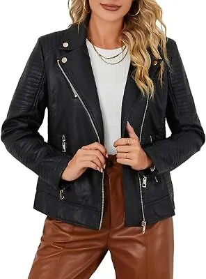 Women Faux Leather Casual Jacket Fall And Spring Fashion Motorcycle Bike Coat • $80.99