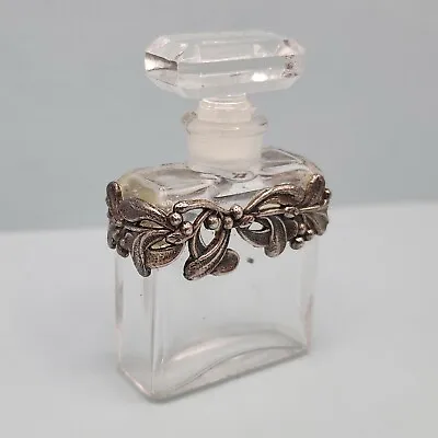 Vtg Chanel Glass Perfume Bottle Silver Overlay Rare Mini Art Deco Nouveau France • $74.99