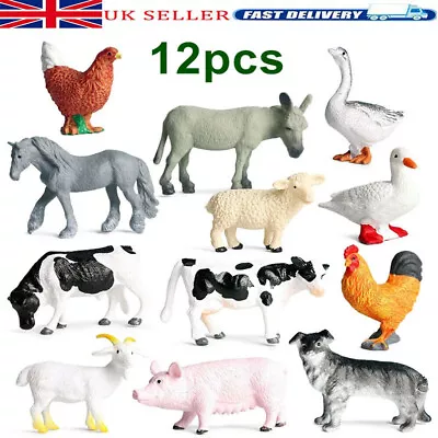 £6.59 • Buy 12Pcs Small Farm Animals Figures Bundle Realistic Cows Kids Toys Model Playset