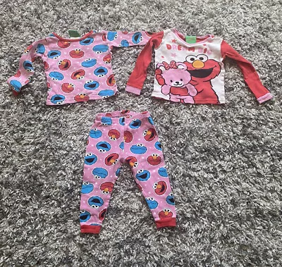 SESAME STREET Toddler Girls 3 - Piece Pajamas Elmo 2T Used • $12.99