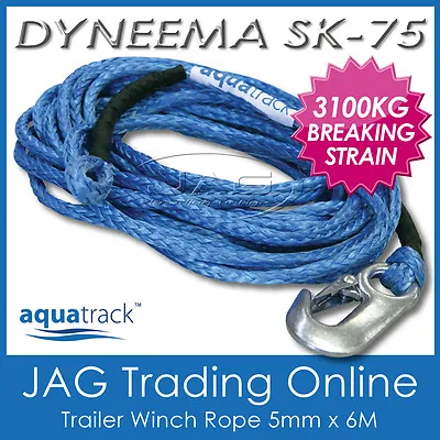 $25.71 • Buy DYNEEMA SK-75 6M X 5mm H/DUTY BOAT TRAILER WINCH ROPE & SNAP HOOK - UHMPE 3100kg