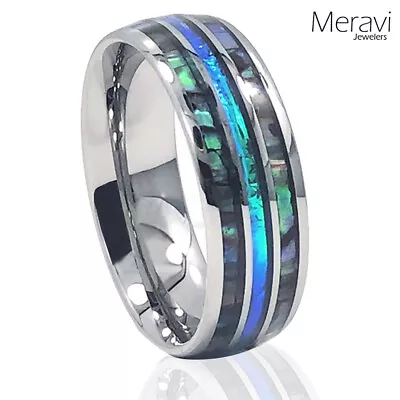 🔥NEW! Silver Tungsten Abalone Blue Inlay Engagement Wedding Band Mens Ring 8mm • $13.56