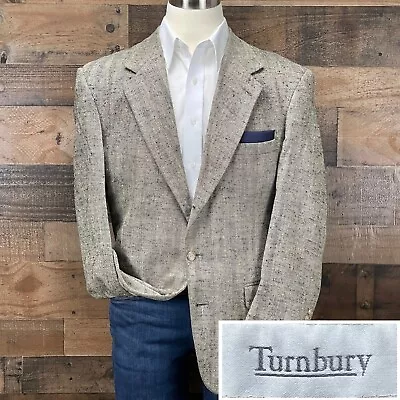 Turnbury Sport Coat Blazer Suit Jacket Silk Casual 3 Button Herringbone 44R • $54.96