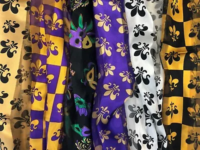 Fleur De Lis Mardi Gras Poly Satin Scarf - New Orleans Celebration Scarves • $12.95