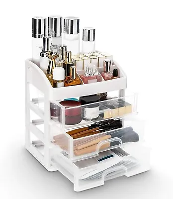 Makeup Organiser With 3 Drawers Clear Cosmetic Display Table Storage Box Case • £10