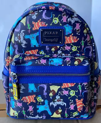 NEW LOUNGEFLY DISNEY PIXAR MONSTERS INC BACKPACK ALL OVER PRINT W/ CHARM BLUE • $69.99