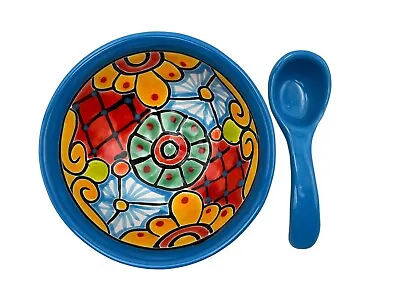 Talavera Salsa Bowl W/Spoon Molcajete Mexican Pottery Folk Art Multicolor • $47