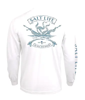 NEW Salt Life Men's White Octo Spears Long Sleeve Jersey Shirt No Sea Too Rough • $34